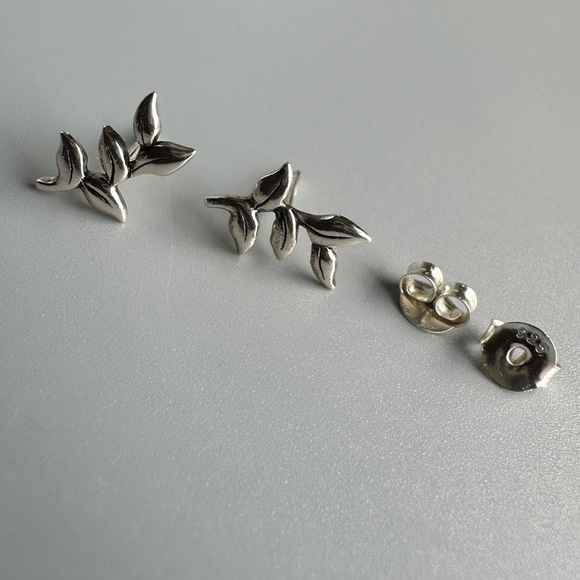 Sterling Silver Leaf Studs - Picture 6 of 8